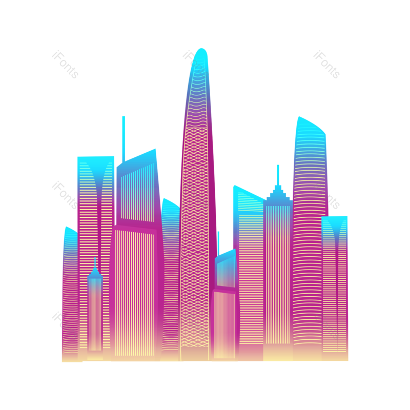 城市元素图片,渐变元素,城市PNG,炫酷免抠素材